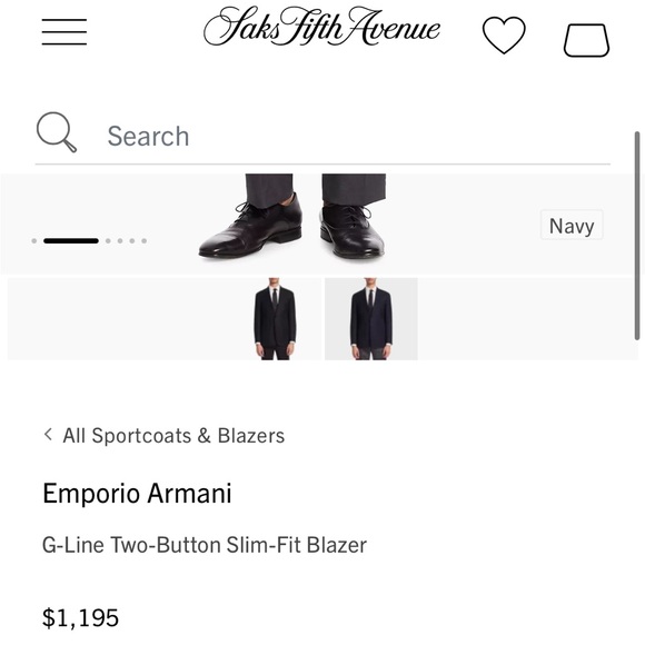 New NWOT Men’s Emporio Armani G-Line Two-Button Slim-Fit Blazer Sz 54 Dark Navy - Picture 3 of 8